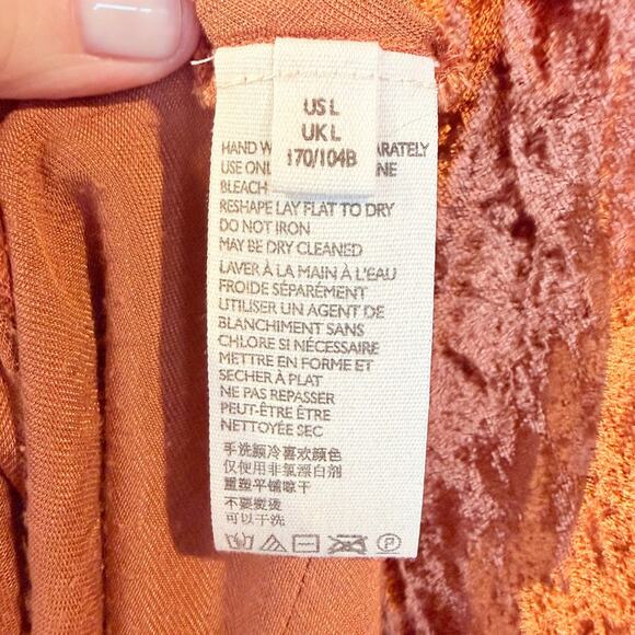 Free People Solid Serious Swagger Skirt Velvet Copper Midi Skirt - Large - Picture 7 of 8